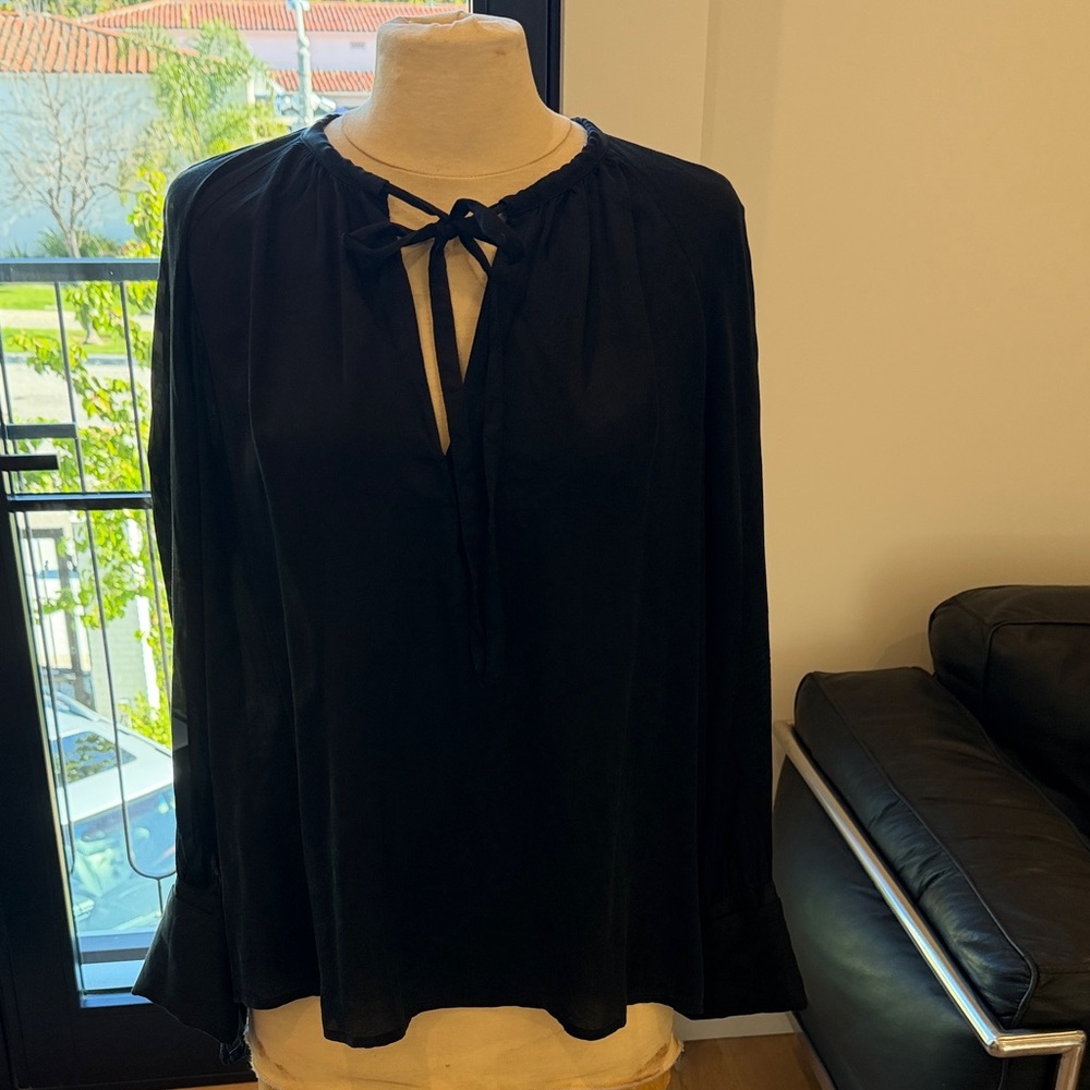 Club Monaco Black Silk  Blouse with Tie Neck